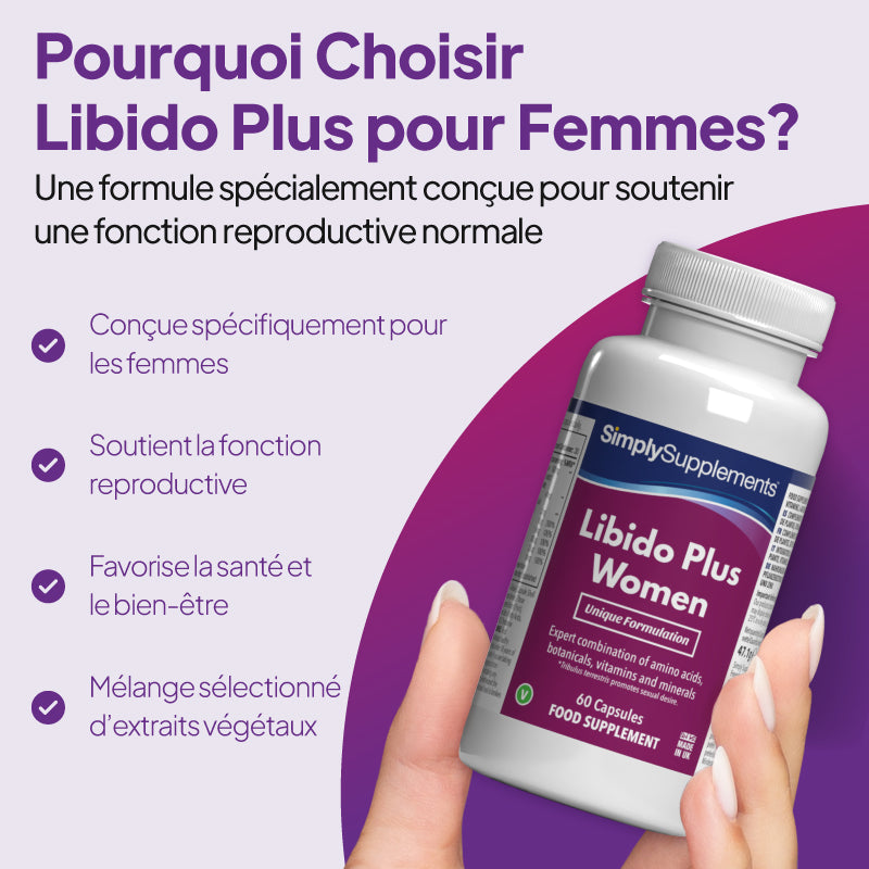 Pourquoi choisir Libido Plus pour femmes ? Une formule élaborée par des experts et spécialement conçue pour favoriser le bon fonctionnement du système reproducteur.
