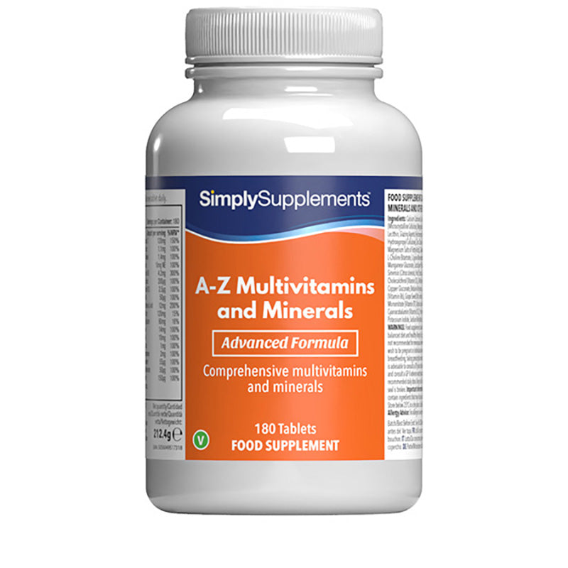Flacon de compléments alimentaires portant l'étiquette « Simply Supplements », de couleur orange sur fond blanc.
