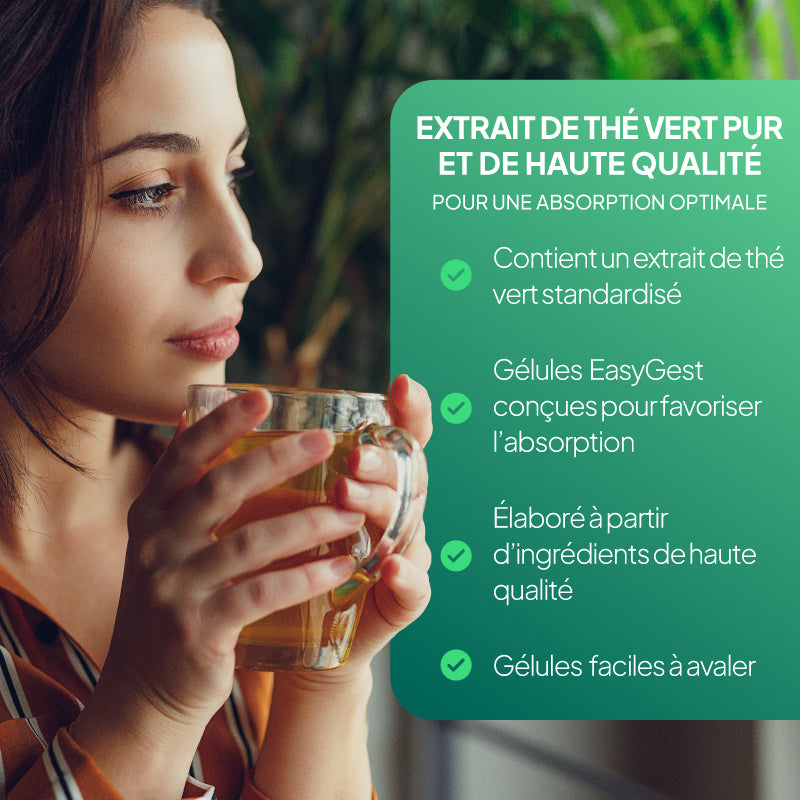 Le thé vert de Simply Supplements contient un extrait de thé vert standardisé sous forme de gélule EasyGest, pour une meilleure absorption.