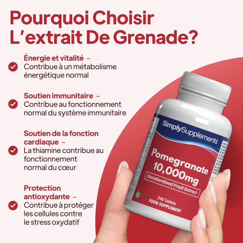 La grenade favorise l'énergie et la vitalité, renforce le système immunitaire et protège les cellules contre le stress oxydatif
