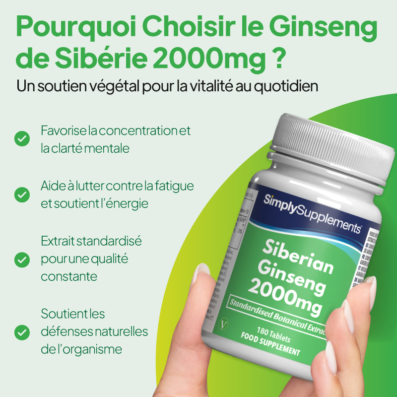 Le ginseng sibérien favorise la clarté mentale et la concentration, réduit la fatigue et stimule l'énergie
