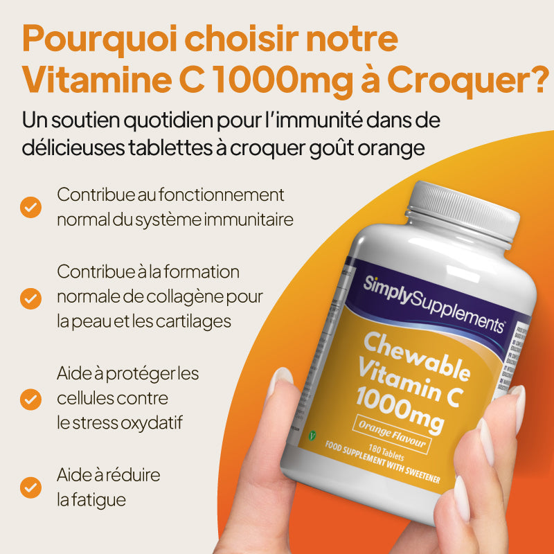 La vitamine C contribue au bon fonctionnement du système immunitaire, favorise la synthèse du collagène et aide à protéger l'organisme contre le stress oxydatif