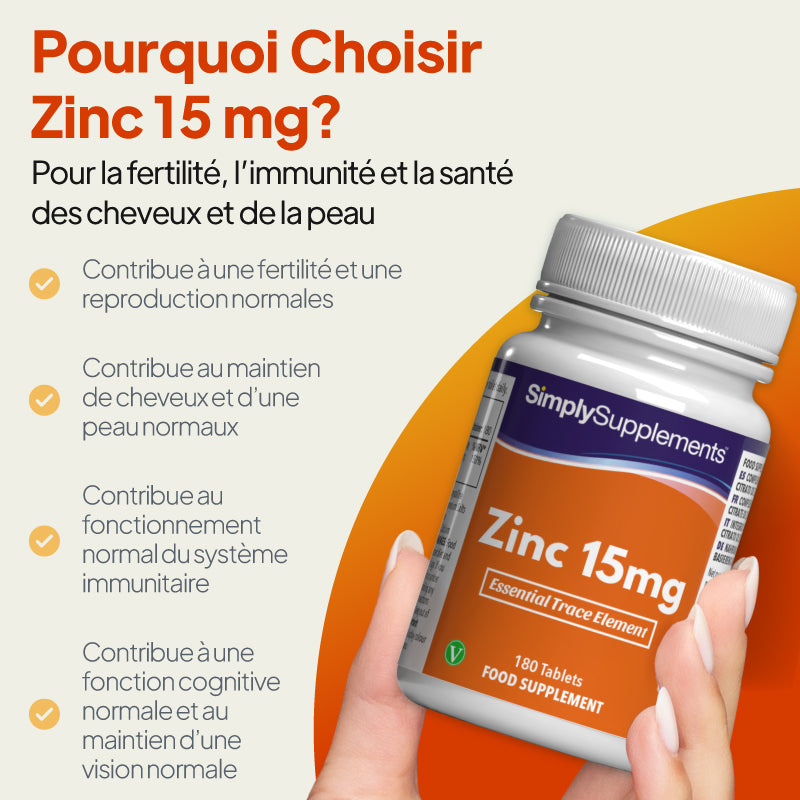 Le zinc contribue à une fertilité et à une reproduction normales, au bon fonctionnement du système immunitaire, ainsi qu'à une croissance normale des cheveux et à la santé de la peau