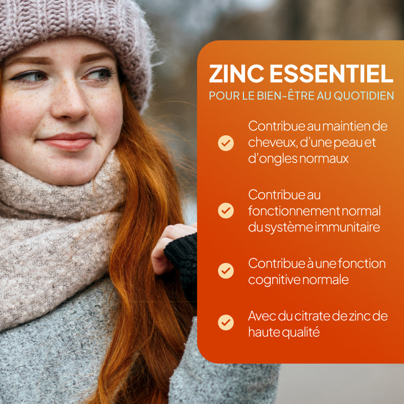Les comprimés de zinc favorisent la santé des cheveux, de la peau et des ongles, renforcent le système immunitaire et contribuent au bon fonctionnement cognitif.
